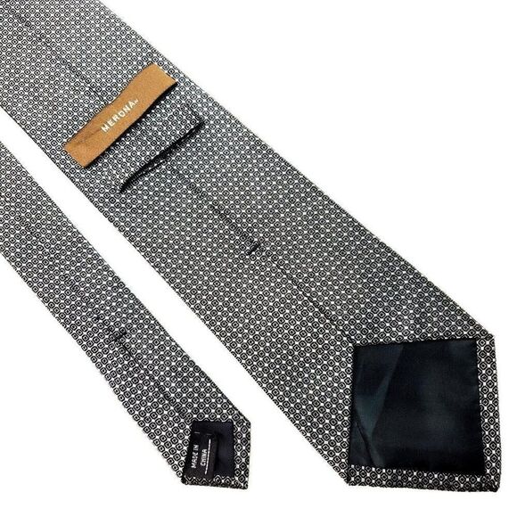 Merona Silk Tie Woven Black White Geometric - Picture 3 of 6